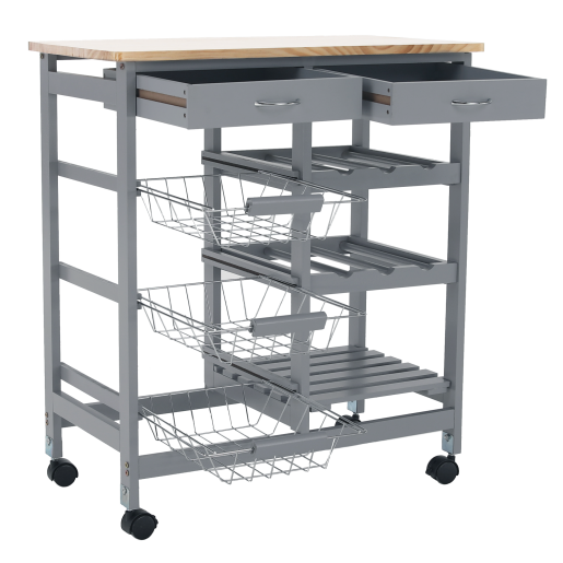 Carucior servire mdf gri lemn natur Barabe 67x37x76 cm