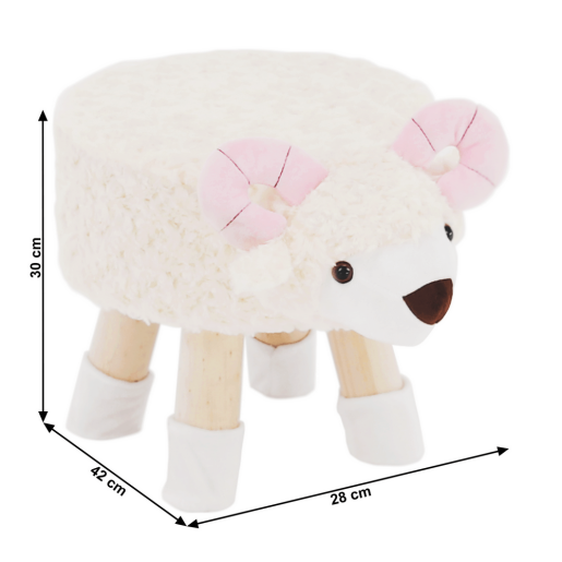 Taburet forma oaie tesatura catifea alb roz natur Lola 42x28x30 cm
