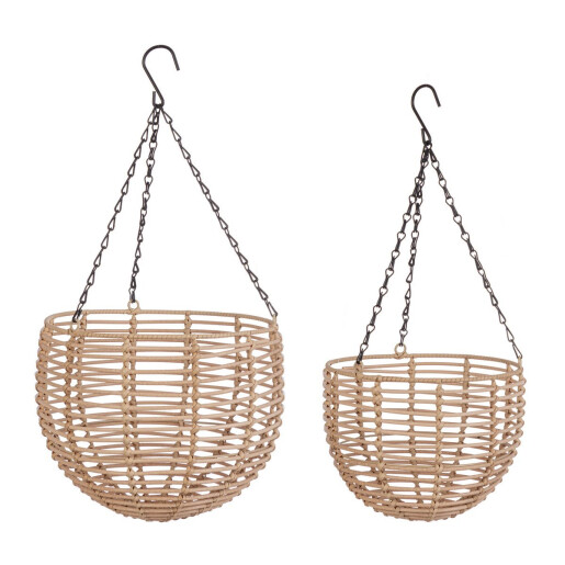 Set 2 suporturi ghivece flori poliratan maro Yulian Ø25x23-55h; ø30x25-60h