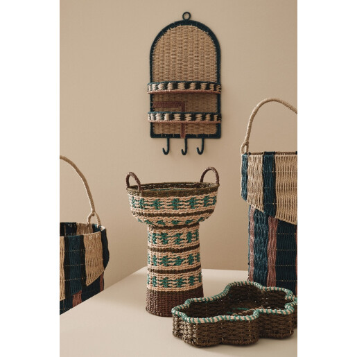 Set 2 cosuri decorative hartie maro natur turcoaz Kya Ø28x38h; ø36x39h
