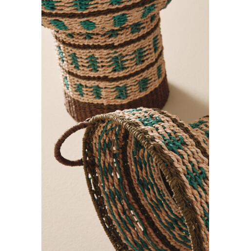 Cos decorativ hartie maro natur turcoaz Kya Ø28x38h