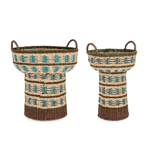 Set 2 cosuri decorative hartie maro natur turcoaz Kya Ø28x38h; ø36x39h