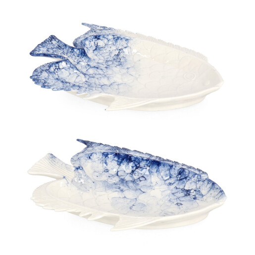 Set 4 platouri portelan alb albastru Fish 27.8x20.6x4.1 cm