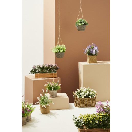 Flori artificiale galben verzi in ghiveci 22.5x8.5x14 cm