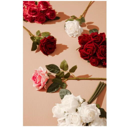 Set 3 Trandafiri artificiali rosii verzi Ø10x43h