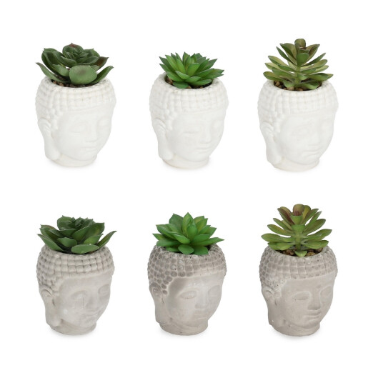 Set 6 plante suculente artificiale in ghiveci ceramica Budha Ø8x12h