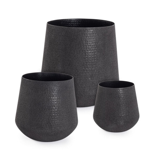 Set 3 ghivece flori metal negru Kenar Ø27x35,5h; ø37x48,5h; ø48x61h