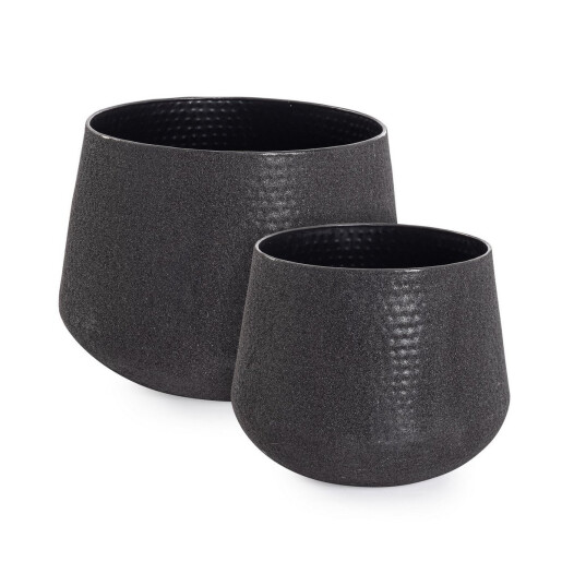 Set 2 ghivece flori metal negru Kenar Ø38x37h; ø48x42h