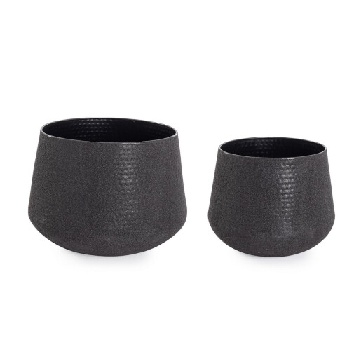 Set 2 ghivece flori metal negru Kenar Ø38x37h; ø48x42h