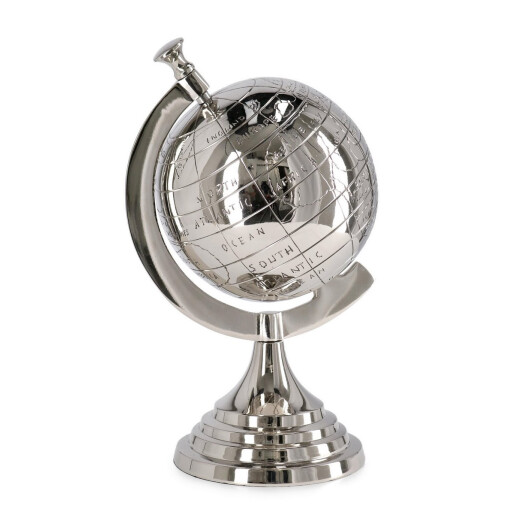 Glob Pamantesc decorativ metal argintiu 18,5x15,5x28,5h