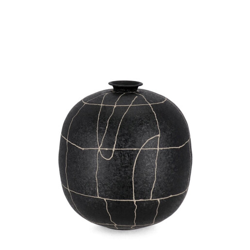 Vaza flori sticla neagra metal bej Siva Ø26x29h