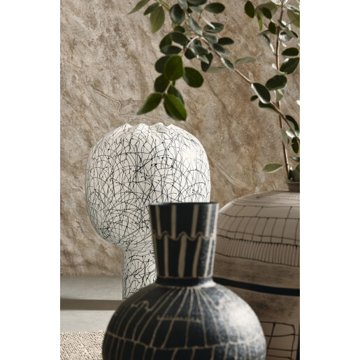 Vaza flori sticla alba metal negru Raini Ø34,5x50h