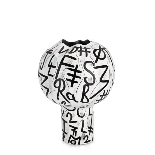 Vaza flori sticla alba metal negru Raini Ø31x43h
