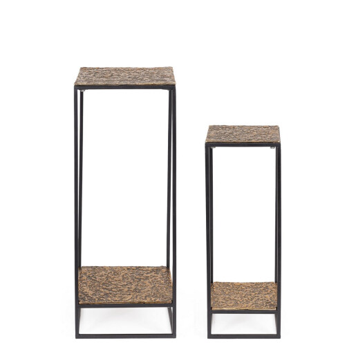 Set 2 masute aluminiu auriu metal negru Mysore 25x25x72h; 35x35x91h
