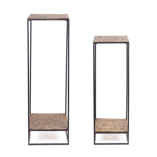 Set 2 masute aluminiu auriu metal negru Mysore 35x35x103h; 40x40x123h