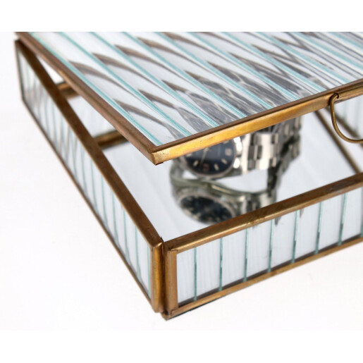 Cutie bijuterii sticla metal auriu Tehri 17,5x17,5x4,5h