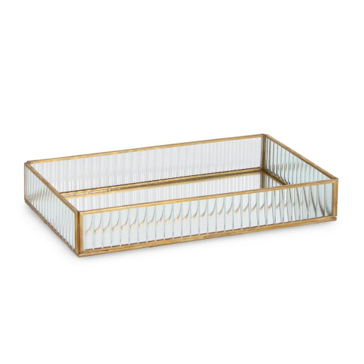 Cutie bijuterii sticla metal auriu Tehri 35,5x21x6h