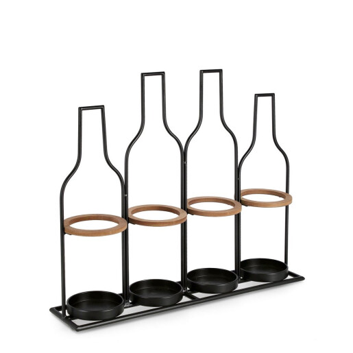Suport 4 sticle vin otel negru mdf maro Isaac 56x13x48.5 cm