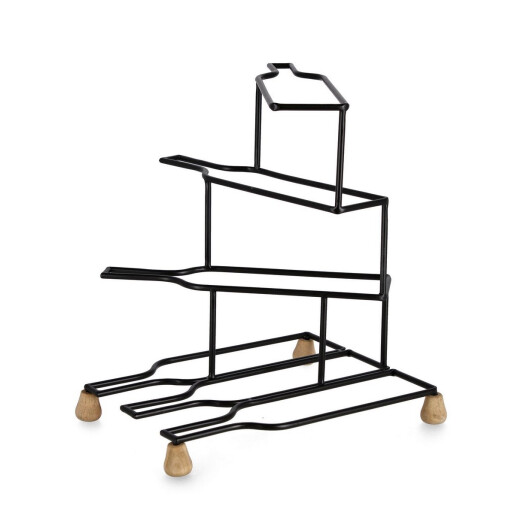 Suport 6 sticle vin otel negru mdf maro Isaac 37x35x36 cm
