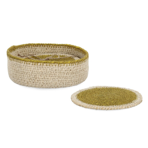 Set 4 suporturi pahare si cos zambila apa natur galben mustar Giang Ø12x4h