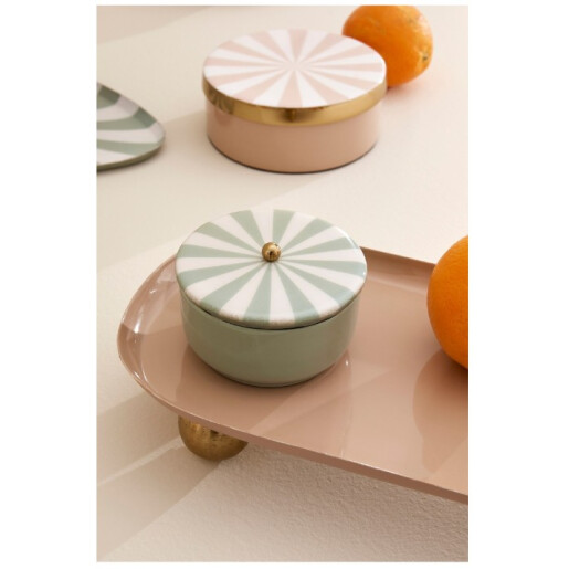 Bol decorativ, depozitare metal verde alb auriu Donya Ø11x7,5h