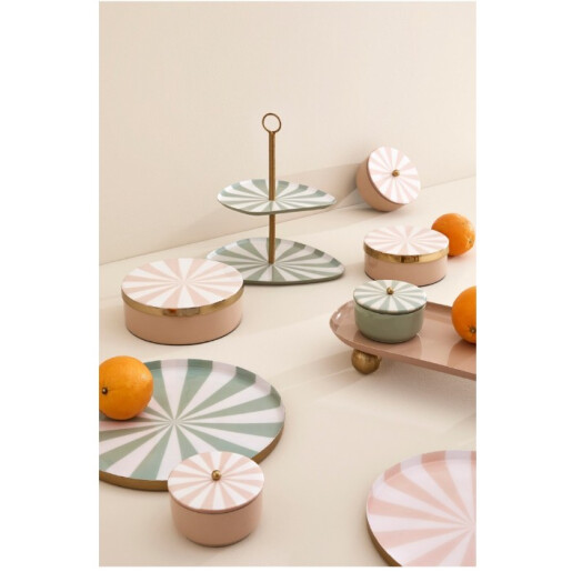 Bol decorativ, depozitare metal verde alb auriu Donya Ø11x7,5h