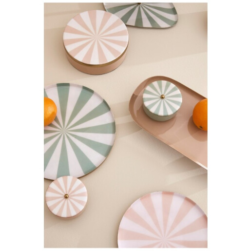 Bol decorativ, depozitare metal verde alb auriu Donya Ø11x7,5h