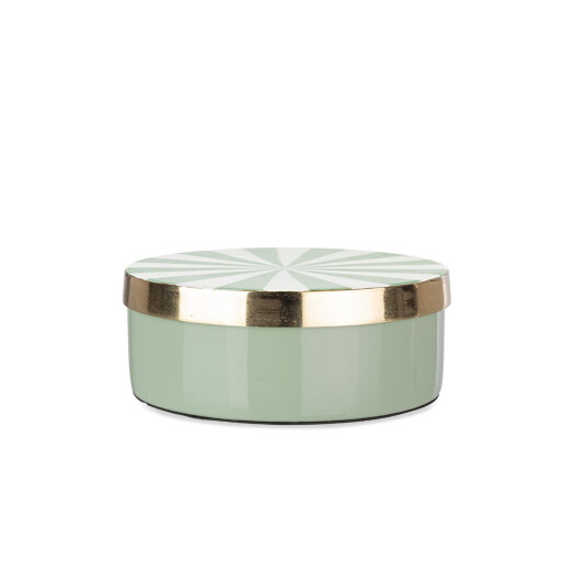 Bol decorativ, depozitare metal verde alb auriu Donya Ø16x6h
