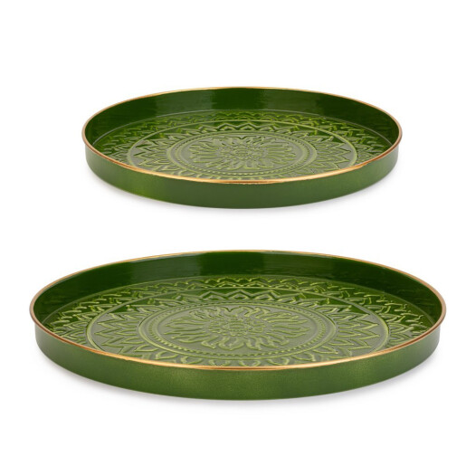Set 2 tavi otel verde auriu Meknes Ø30x2,5h; ø40x3 cm