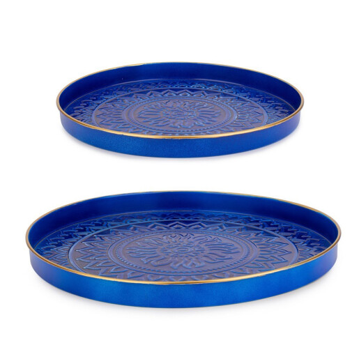 Set 2 tavi otel albastru auriu Meknes Ø30x2,5h; ø40x3 cm