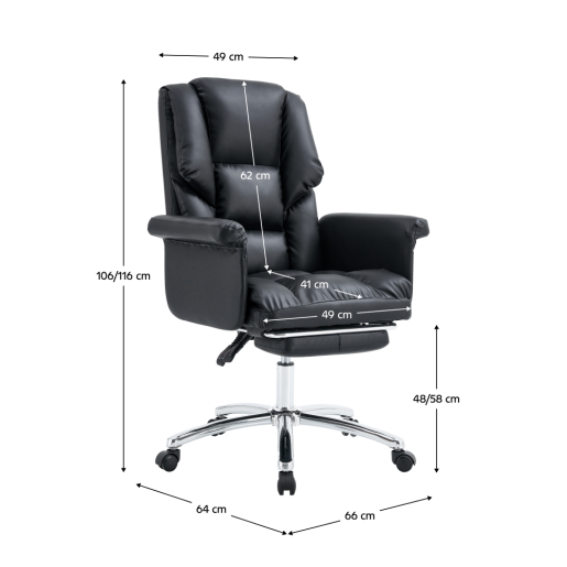Scaun birou suport picioare piele ecologica neagra Rodik 66x64x106-116 cm