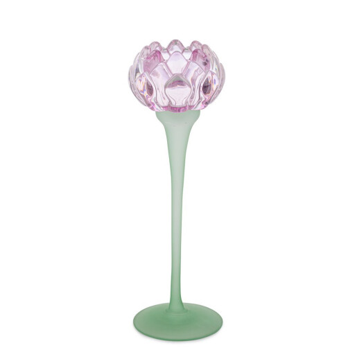 Suport lumanare sticla verde mov Mathilda Ø8x25,5h