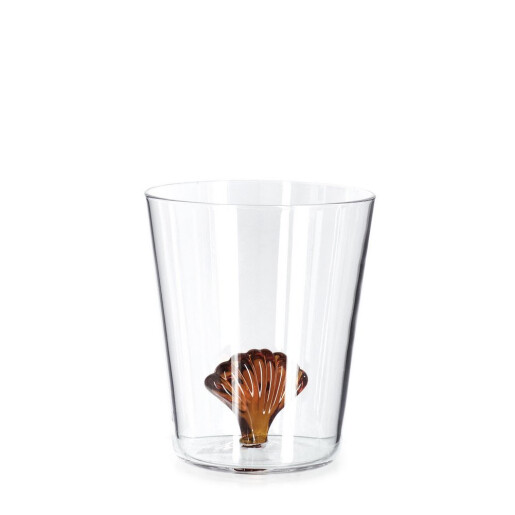 Set 6 pahare sticla decor Scoica maro Ø9x10,5h