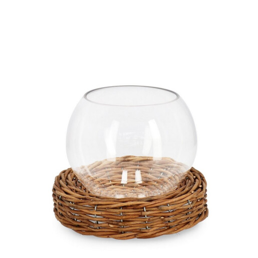 Vaza flori sticla ratan maro Lolly Ø21x17h