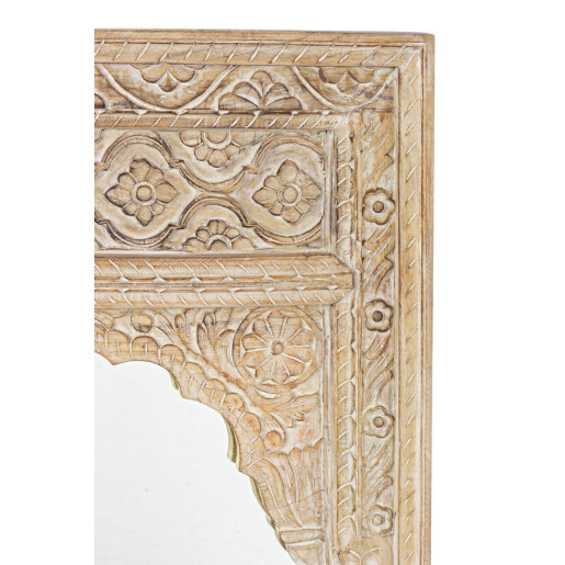 Oglinda decorativa perete lemn natur cu patina alba Nawal 80 cm x 6 cm x 120 cm