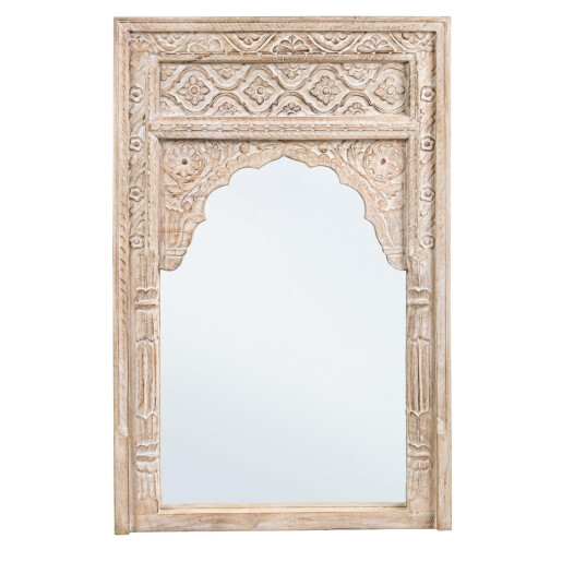Oglinda decorativa perete lemn natur cu patina alba Nawal 80x6x120 cm