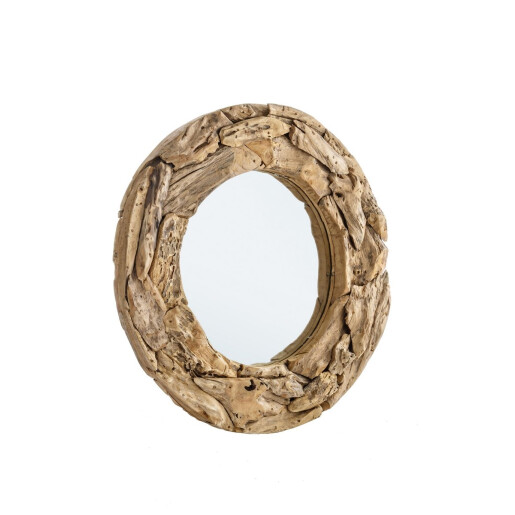 Oglinda decorativa rotunda de perete cu rama lemn natur Raven 100x8 cm