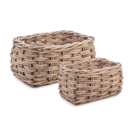 Set 2 cosuri depozitare ratan gri Malang 51x34x27h; 65x48x32h