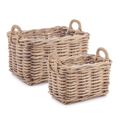 Set 2 cosuri depozitare ratan gri Malang 49x36x30h; 58x43x35h
