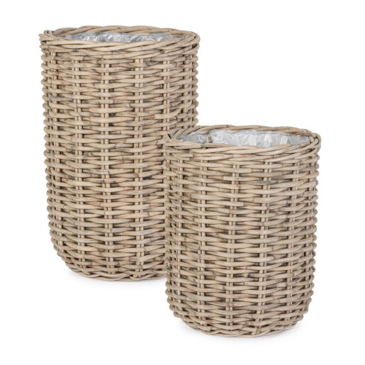 Set 2 cosuri ratan gri Jefri Ø50x65h; ø65x80h