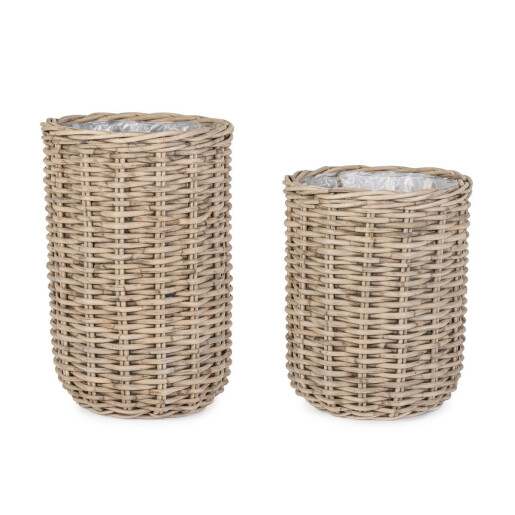 Set 2 cosuri ratan gri Jefri Ø50x65h; ø65x80h
