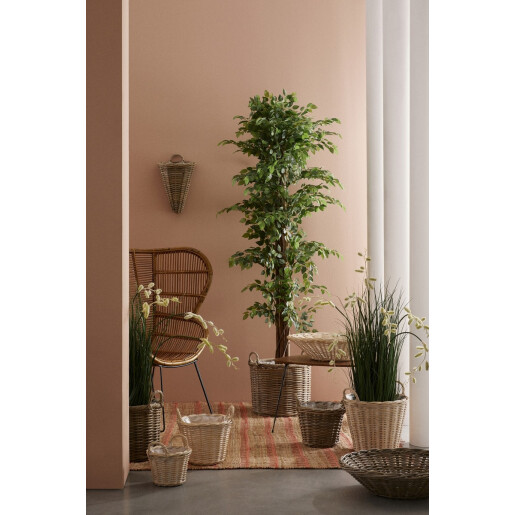 Set 3 cosuri ratan natur alb Randy Ø22x16-24h; ø30x23-29h; ø37x30-38h