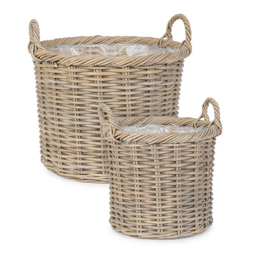 Set 2 cosuri ratan gri Randy Ø33x30-37h; ø43x35-43h