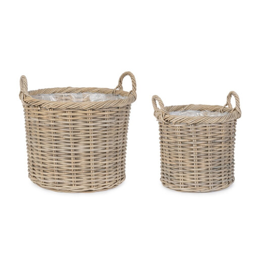 Set 2 cosuri ratan gri Randy Ø33x30-37h; ø43x35-43h