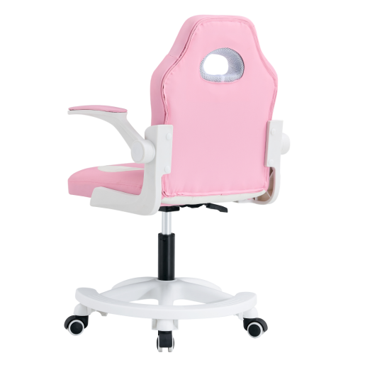 Scaun birou piele ecologica alba roz Odelia 59x53x87-97 cm
