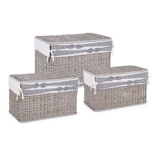 Set 3 cosuri depozitare din ratan gri Elegantly 56x33x33 cm, 61x36x38 cm, 66x41x43 cm