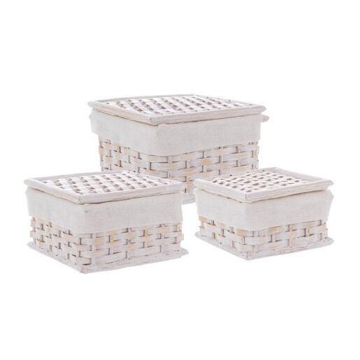 Set 3 cosuri depozitare ratan bambus natur alb Homely 17x17x8h; 20x20x10.5; 23x23x13h