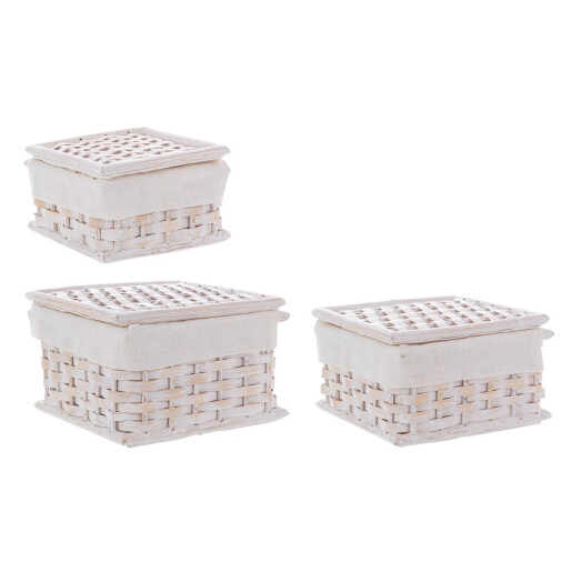 Set 3 cosuri depozitare ratan bambus natur alb Homely 17x17x8h; 20x20x10.5; 23x23x13h