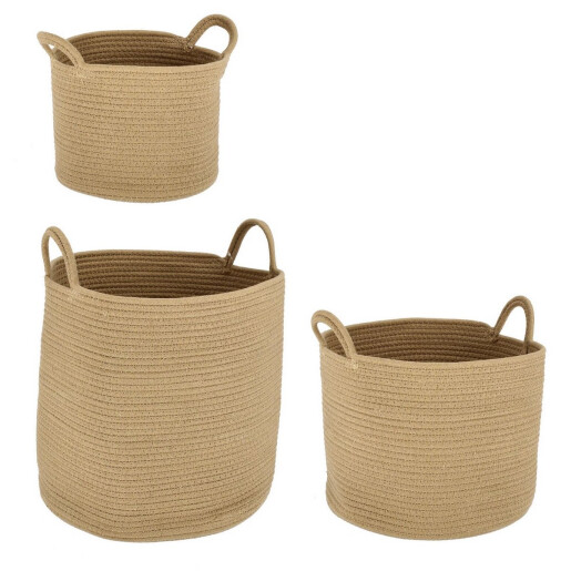 Set 3 cosuri depozitare natur Candor Ø28x21h; ø36x28h; ø40x39h