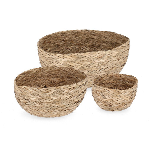 Set 3 cosuri depozitare iarba mare natur Amber Ø19x11h; ø28x14h; ø34x16h
